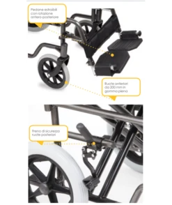 Praxis - PMN Extreme TR - Carrozzina Pieghevole Da Transito Con Telaio Stabilizzante In Acciaio A Doppia Crociera